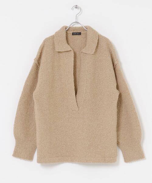 EKAL（エカル）の「鹿子編みスキッパー衿ニット（ニット/セーター・レディース・ベージュ/チャコールグレー/グレー・ONE）」の20枚目の写真