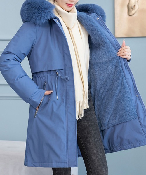 セール】ふわもこファー付き中綿ロングジャケット（モッズコート