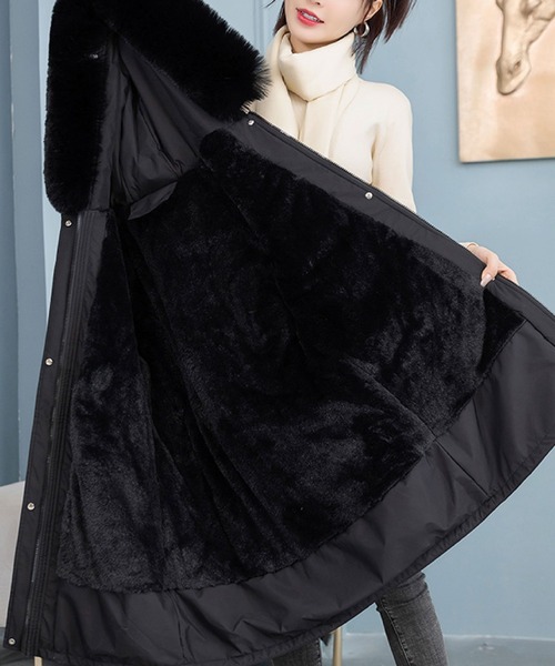 セール】ふわもこファー付き中綿ロングジャケット（モッズコート