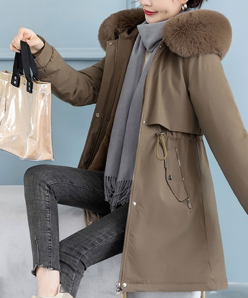 セール】ふわもこファー付き中綿ロングジャケット（モッズコート