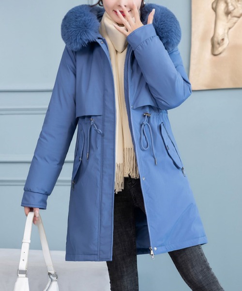 セール】ふわもこファー付き中綿ロングジャケット（モッズコート