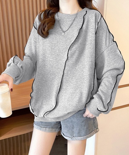 Miniministore（ミニミニストア）の「ステッチスウェット ゆったり トレーナー（スウェット・レディース・ブラック/グレー/ベージュ・FREE）」の5枚目の写真