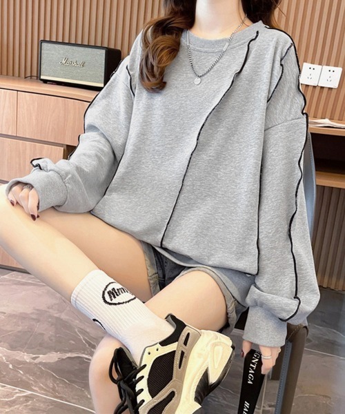 Miniministore（ミニミニストア）の「ステッチスウェット ゆったり トレーナー（スウェット・レディース・ブラック/グレー/ベージュ・FREE）」の6枚目の写真