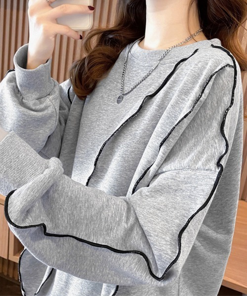 Miniministore（ミニミニストア）の「ステッチスウェット ゆったり トレーナー（スウェット・レディース・ブラック/グレー/ベージュ・FREE）」の7枚目の写真