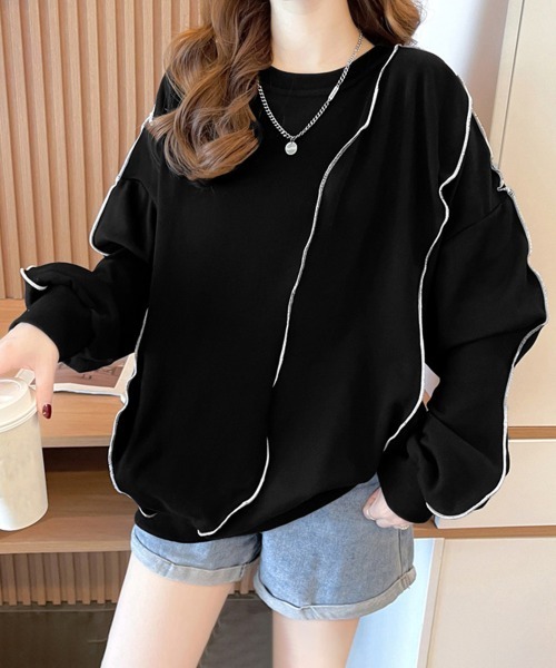 Miniministore（ミニミニストア）の「ステッチスウェット ゆったり トレーナー（スウェット・レディース・ブラック/グレー/ベージュ・FREE）」の9枚目の写真