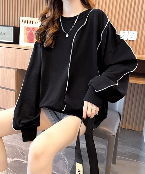 Miniministore（ミニミニストア）の「ステッチスウェット ゆったり トレーナー（スウェット・レディース・ブラック/グレー/ベージュ・FREE）」の10枚目の写真