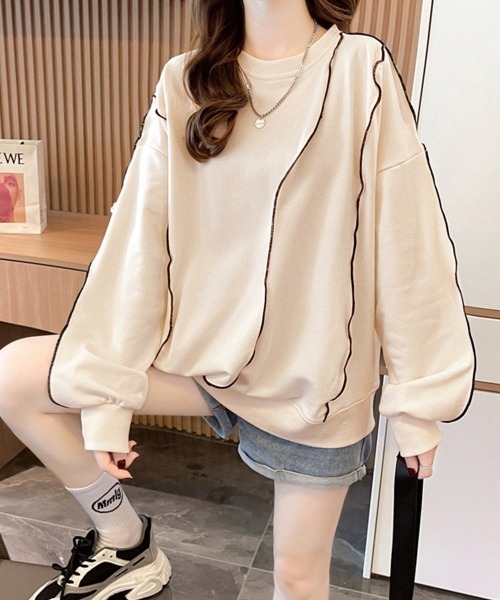 Miniministore（ミニミニストア）の「ステッチスウェット ゆったり トレーナー（スウェット・レディース・ブラック/グレー/ベージュ・FREE）」の12枚目の写真