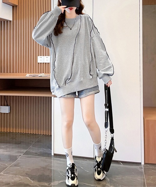 Miniministore（ミニミニストア）の「ステッチスウェット ゆったり トレーナー（スウェット・レディース・ブラック/グレー/ベージュ・FREE）」の15枚目の写真