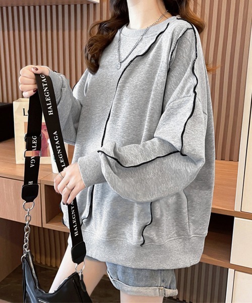 Miniministore（ミニミニストア）の「ステッチスウェット ゆったり トレーナー（スウェット・レディース・ブラック/グレー/ベージュ・FREE）」の16枚目の写真
