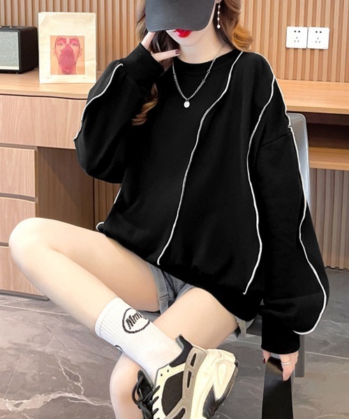 Miniministore（ミニミニストア）の「ステッチスウェット ゆったり トレーナー（スウェット・レディース・ブラック/グレー/ベージュ・FREE）」の17枚目の写真