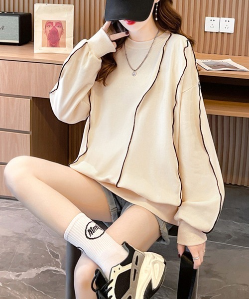 Miniministore（ミニミニストア）の「ステッチスウェット ゆったり トレーナー（スウェット・レディース・ブラック/グレー/ベージュ・FREE）」の19枚目の写真