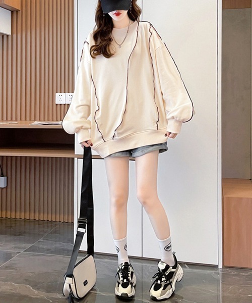 Miniministore（ミニミニストア）の「ステッチスウェット ゆったり トレーナー（スウェット・レディース・ブラック/グレー/ベージュ・FREE）」の20枚目の写真