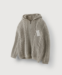 MOOD INSIDE（ムードインサイド）の「ツイストフードハーフジップニット_ベージュ（ニット/セーター）」