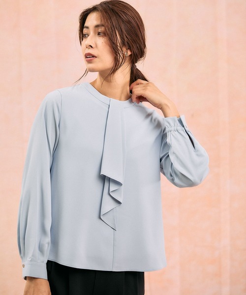 GLOBAL WORK（グローバルワーク）の「キレイつづくボウタイ風ブラウス/581015（シャツ/ブラウス・レディース・オフホワイト/グレイッシュベージュ/サックスブルー/ラベンダー・SMALL/MEDIUM/LARGE/X-LARGE）」の10枚目の写真