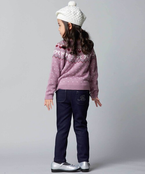 BeBe（ベベ）の「デニムムートン裏ファーリボンポイントスリムロングパンツ（デニムパンツ・キッズ・ブラック/ネイビー・120cm/100cm/130cm/110cm/140cm/150cm）」の5枚目の写真