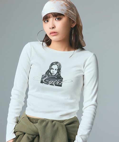 RHINESTONE LOGO AND FACE L/S COMPACT TOP（Tシャツ/カットソー）｜X