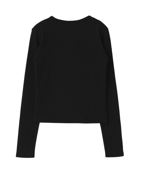 X-girl（エックスガール）の「RHINESTONE LOGO AND FACE L/S COMPACT TOP（Tシャツ/カットソー・レディース・ホワイト/ブラック/オリーブ・S/M）」の7枚目の写真