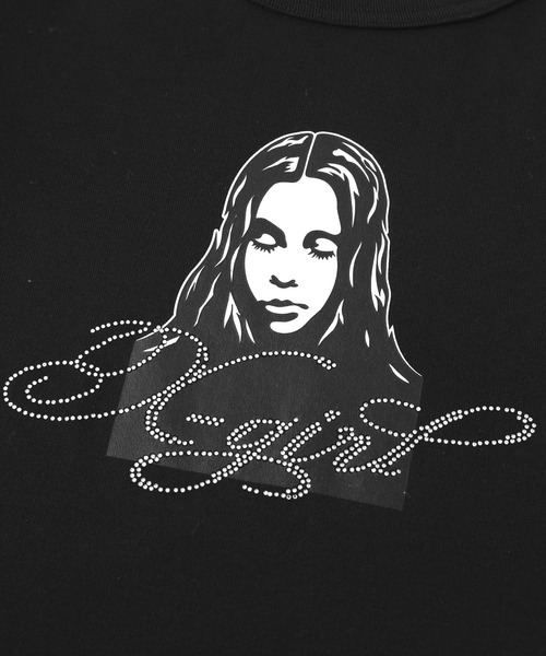 X-girl（エックスガール）の「RHINESTONE LOGO AND FACE L/S COMPACT TOP（Tシャツ/カットソー・レディース・ホワイト/ブラック/オリーブ・S/M）」の9枚目の写真