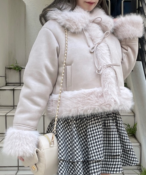 セール】リボンムートンジャケット（ムートンコート）｜abc une face