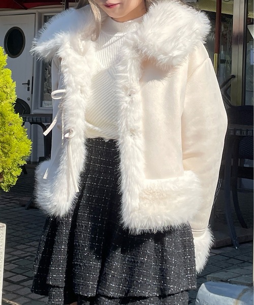 セール】リボンムートンジャケット（ムートンコート）｜abc une face