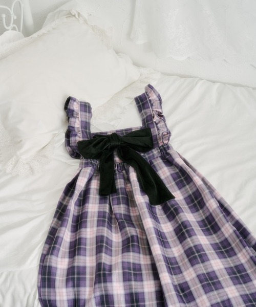 クティールとレトロ】SET着用可 2WAYベロアリボンチェックジャンパー