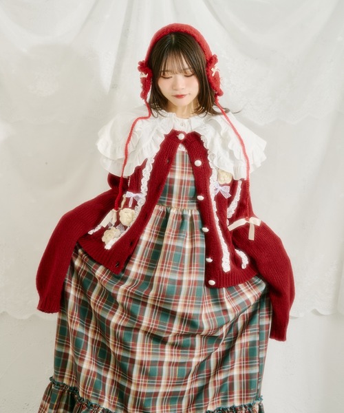 クティールとレトロ】SET着用可 2WAYベロアリボンチェックジャンパー