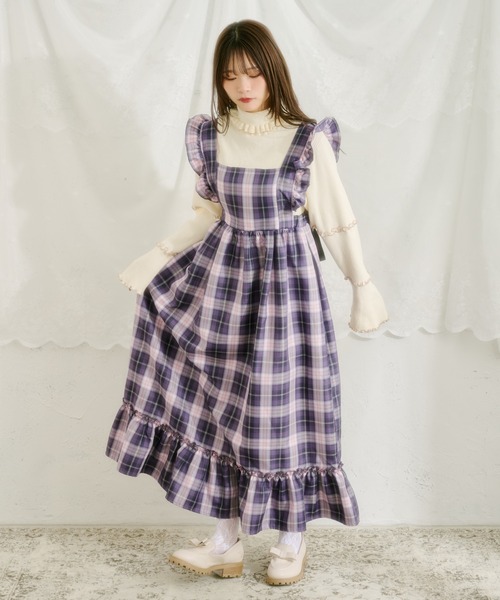 kutir（クティール）の「【クティールとレトロ】SET着用可　２WAYベロアリボンチェックジャンパースカート（ジャンパースカート・レディース・レッド/パープル/オレンジ/グリーン・MEDIUM/SMALL）」の13枚目の写真