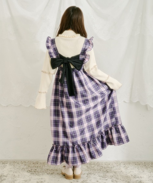 クティールとレトロ】SET着用可 2WAYベロアリボンチェックジャンパー