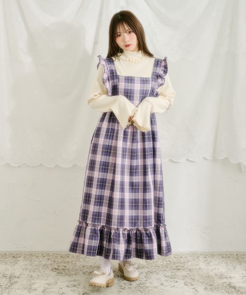 kutir（クティール）の「【クティールとレトロ】SET着用可　２WAYベロアリボンチェックジャンパースカート（ジャンパースカート・レディース・レッド/パープル/オレンジ/グリーン・MEDIUM/SMALL）」の12枚目の写真