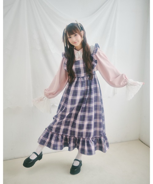 クティールとレトロ】SET着用可 2WAYベロアリボンチェックジャンパー