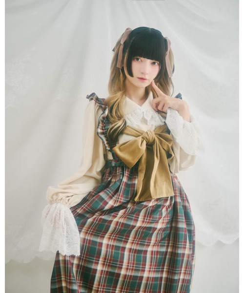 kutir（クティール）の「【クティールとレトロ】SET着用可　２WAYベロアリボンチェックジャンパースカート（ジャンパースカート・レディース・レッド/パープル/オレンジ/グリーン・MEDIUM/SMALL）」の21枚目の写真