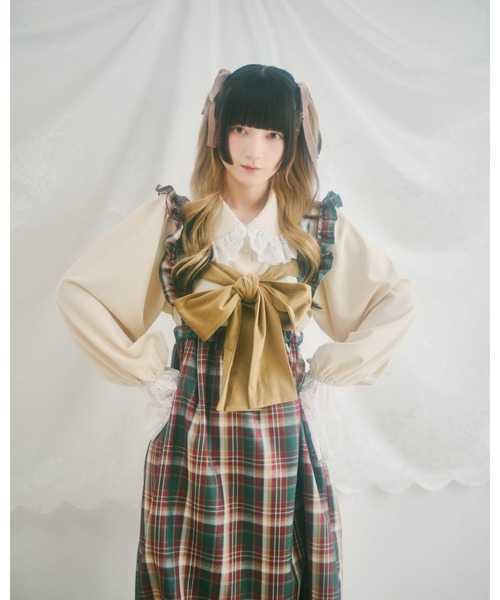 クティールとレトロ】SET着用可 2WAYベロアリボンチェックジャンパー