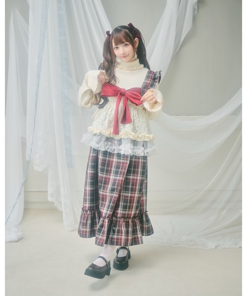 クティールとレトロ】SET着用可 2WAYベロアリボンチェックジャンパー