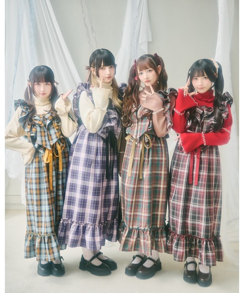 クティールとレトロ】SET着用可 2WAYベロアリボンチェックジャンパー