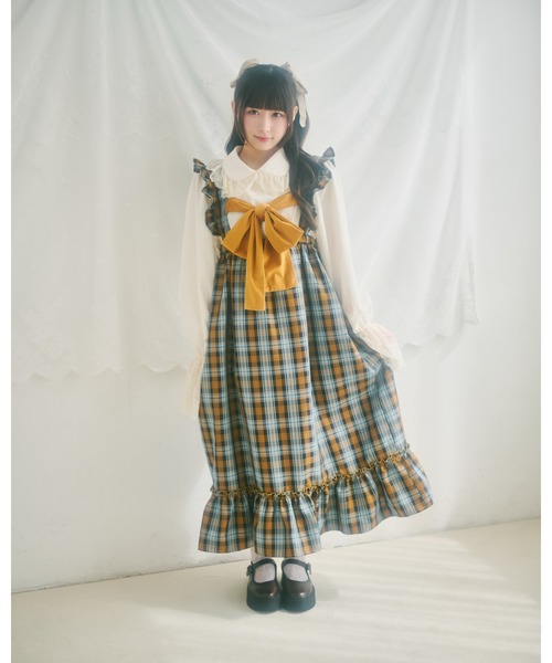 クティールとレトロ】SET着用可 2WAYベロアリボンチェックジャンパー