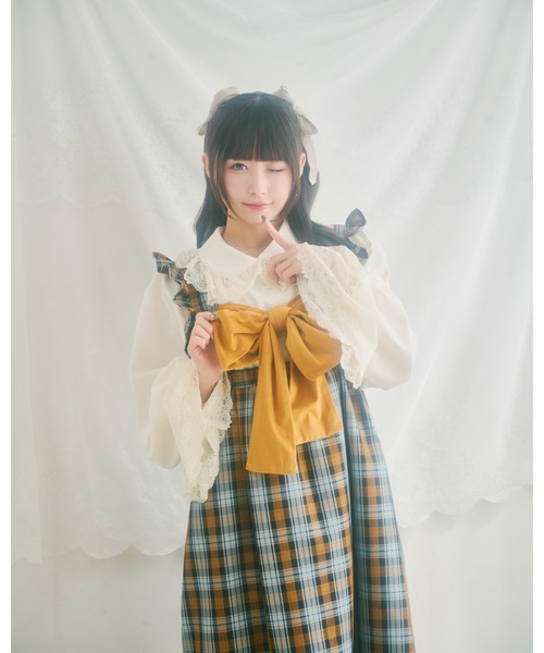 クティールとレトロ】SET着用可 2WAYベロアリボンチェックジャンパー