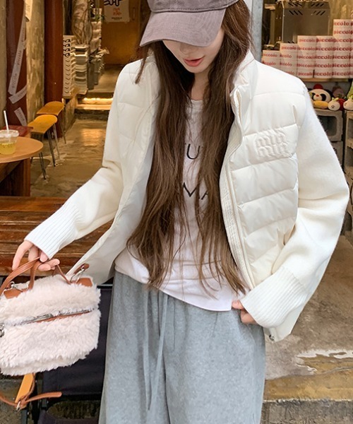 セール】袖ニット切替中綿ジャケット（ダウンジャケット/コート