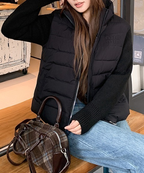 セール】袖ニット切替中綿ジャケット（ダウンジャケット/コート