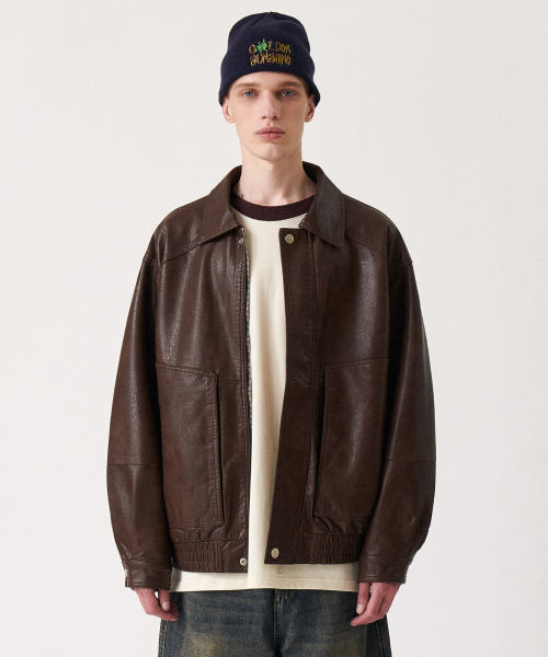 GOLDEN SNSHINE(ゴールデン サンシャイン)の「Vintage leather collar bomber jacket_Brown(ライダースジャケット・メンズ・その他・LARGE/MEDIUM)」の1枚目の写真