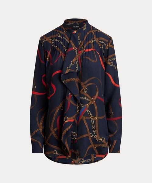 LAUREN RALPH LAUREN(ローレン ラルフ ローレン)の「プリント フリルトリム ジョーゼット シャツ(シャツ/ブラウス・レディース・ネイビー系1・XS/S/M)」の2枚目の写真