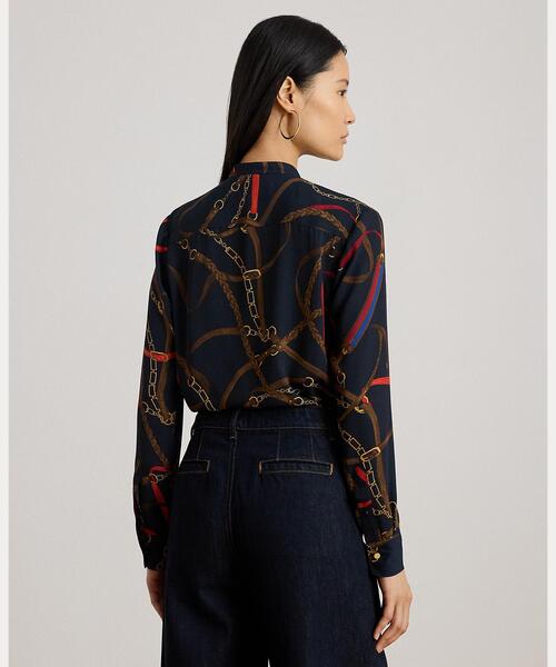 LAUREN RALPH LAUREN(ローレン ラルフ ローレン)の「プリント フリルトリム ジョーゼット シャツ(シャツ/ブラウス・レディース・ネイビー系1・XS/S/M)」の6枚目の写真