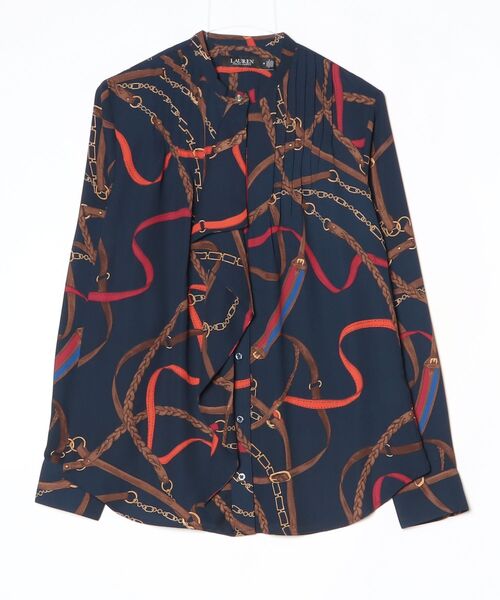 LAUREN RALPH LAUREN(ローレン ラルフ ローレン)の「プリント フリルトリム ジョーゼット シャツ(シャツ/ブラウス・レディース・ネイビー系1・XS/S/M)」の4枚目の写真