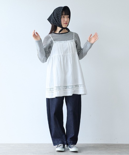 bulle de savon（ビュルデサボン）の「コットン/リネン lace×pin tuck キャミブラウス（シャツ/ブラウス・レディース・ブラック/ホワイト・FREE）」の4枚目の写真