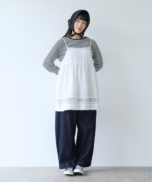 bulle de savon（ビュルデサボン）の「コットン/リネン lace×pin tuck キャミブラウス（シャツ/ブラウス・レディース・ブラック/ホワイト・FREE）」の5枚目の写真