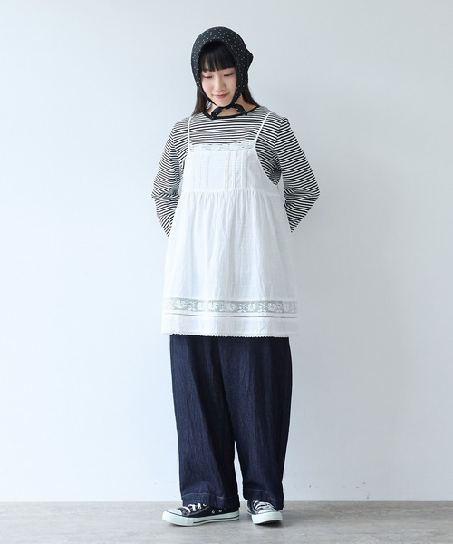 bulle de savon（ビュルデサボン）の「コットン/リネン lace×pin tuck キャミブラウス（シャツ/ブラウス・レディース・ブラック/ホワイト・FREE）」の6枚目の写真