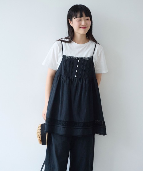 bulle de savon（ビュルデサボン）の「コットン/リネン lace×pin tuck キャミブラウス（シャツ/ブラウス・レディース・ブラック/ホワイト・FREE）」の10枚目の写真