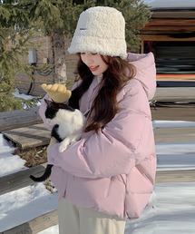 ダウンジャケット/コート（ピンク/桃色系・フードあり）ファッション