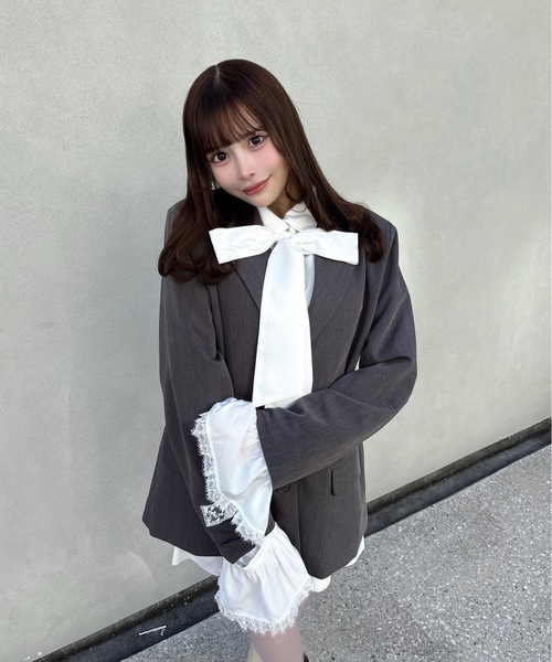 one way（ワンウェイ）の「フリルカフステーラージャケット（テーラードジャケット・レディース・ブラック/ブルー系その他/グレー/グレー系その他・FREE）」の10枚目の写真