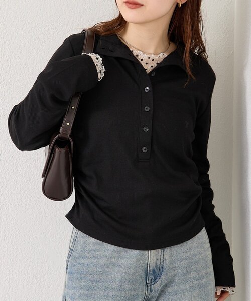 mystic（ミスティック）の「リブヘンリーネックプルオーバー（Tシャツ/カットソー・レディース・ブラック/ベージュ/オフホワイト/ブルー/グレー/ブラック系その他2・FREE）」の2枚目の写真