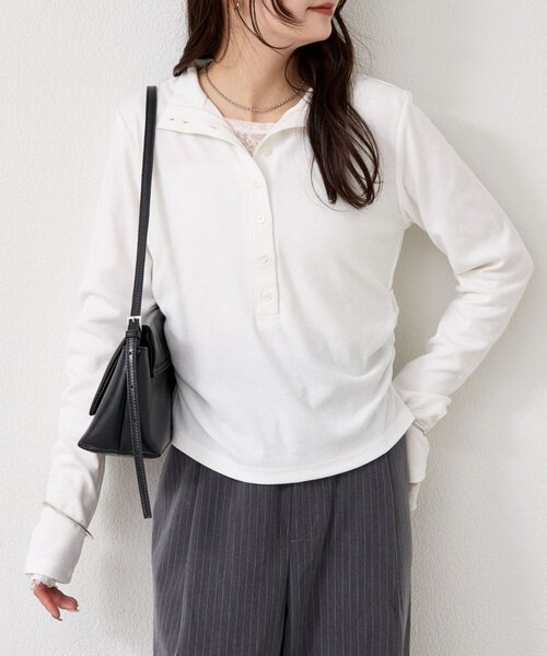 mystic（ミスティック）の「リブヘンリーネックプルオーバー（Tシャツ/カットソー・レディース・ブラック/ベージュ/オフホワイト/ブルー/グレー/ブラック系その他2・FREE）」の8枚目の写真